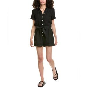 NWT Bella Dahl Rolled Hem Linen Utility Romper, Black, SMALL